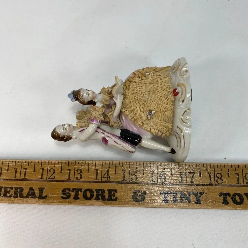 Vintage Lady & GentleMan Porcelain Victorian Figurines Reading Dresden Lace 5